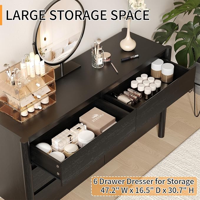 Dresser for Bedroom with 6 Drawers, Wooden TV Stand, Closet Clothes Organizer - Image 4