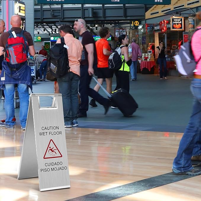 LEIFIDE 4 Pcs Stainless Steel Wet Floor Caution Sign Bulk 8.8 Pound Portable - Image 5