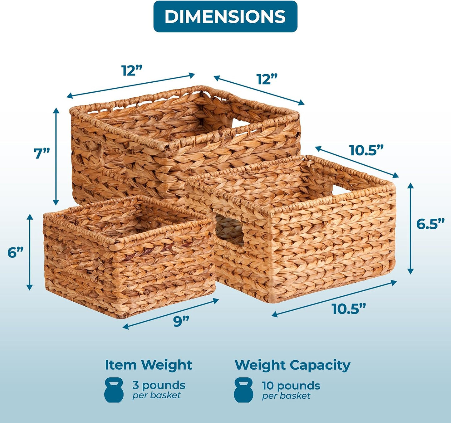 Honey-Can-Do Banana Leaf Storage Baskets, Water Hyacinth Woven Basket, Decorative Baskets-Shelves, Basket-Gifts, Closet, Pantry & Home Organization, Set of 3, Multi-Size, 9" Lx9" Wx6" H (Pack of 3)
