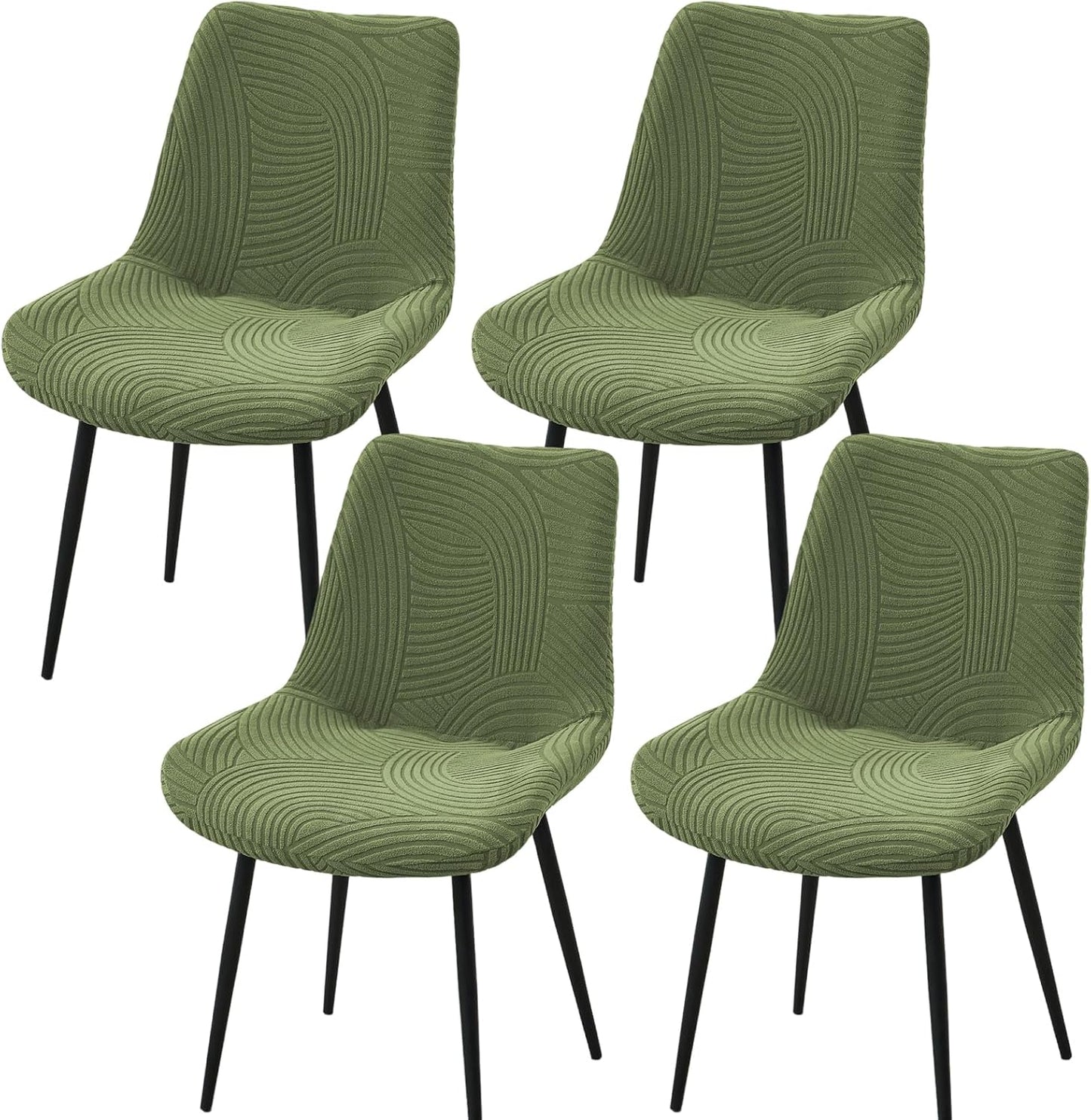 Jacquard Dining Chair Covers Set of 4,Stretchy Mid Century Modern Kitchen Dining Room Chair Slipcovers Armless Accent Side Chair Covers for Dining Chairs,Green