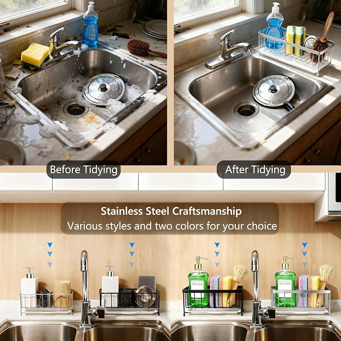 Kavciva Sink Caddy Sponge Holder, 304 Stainless Steel Dish Brush Holder - Image 6