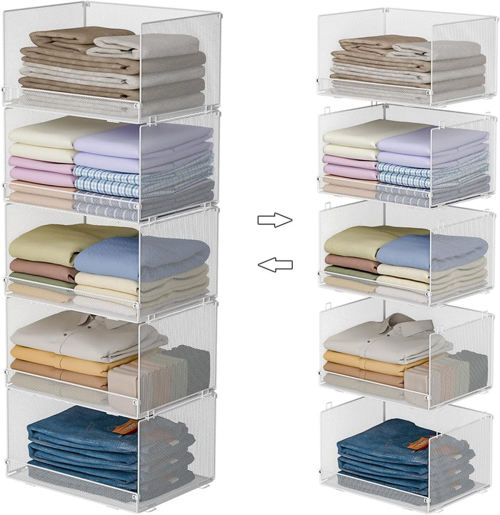 5-Tier Stackable Closet Organizers and Storage, Metal Wire Storage Shelves for Closet, Mesh Closet Shelves and Storage Bins for Clothes, Sweaters and Handbags
