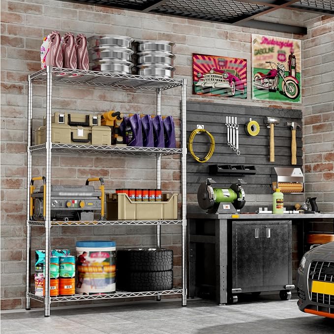 Storage Shelves, 4-Tier Adjustable Metal Industrial Utility Shelf Rack - Image 2