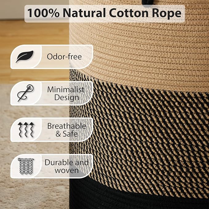 Fiona's magic 58L Large Woven Laundry Hamper, Tall Cotton Rope Laundry Basket - Image 4