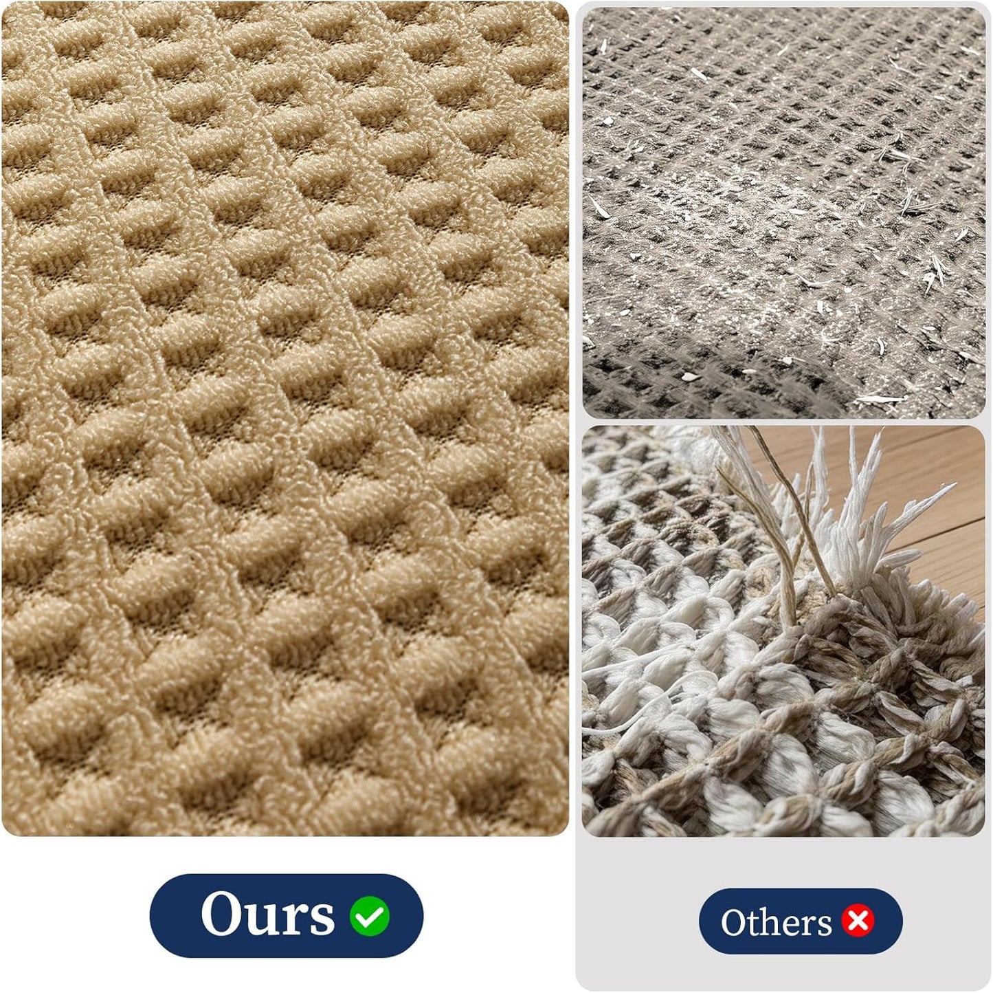 YIHOUSE Waffle Ultra Thin Small Bath Mat, Soft & Absorbent Bathroom Rug, Non-Slip Rubber Backed, Quick Dry Shower Mat, Boho Farmhouse Bathroom Decor, Machine Washable, Khaki, 17 * 24