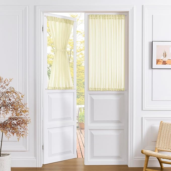 Tollpiz Short Sheer Door Curtains Closet Linen Textured Curtains Sheer Doorway by Tollpiz