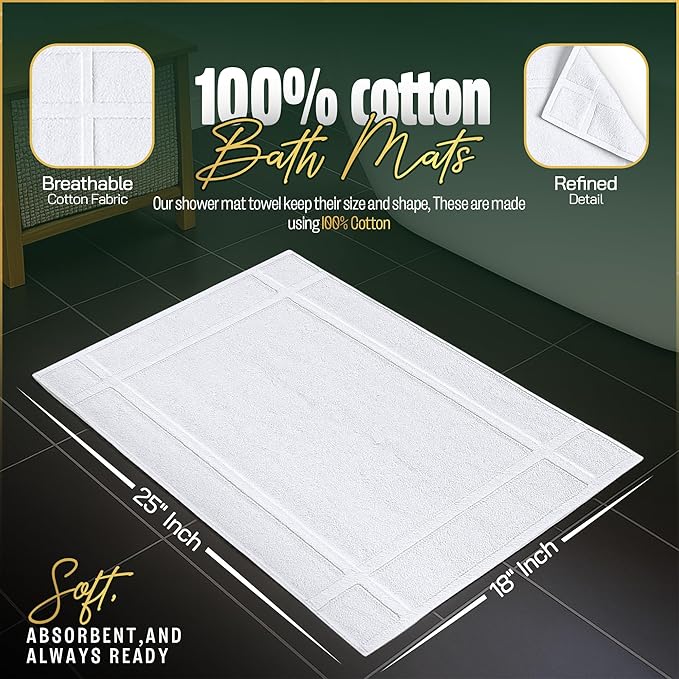 Pearl Linens Pack of 6 100% Cotton Bath Mat 18x25 inches, Soft & Absorbent - Image 2