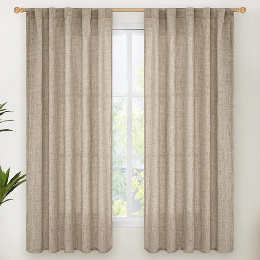 YoungsTex Dark Oatmeal Linen Curtains 63 Inch Length by YoungsTex