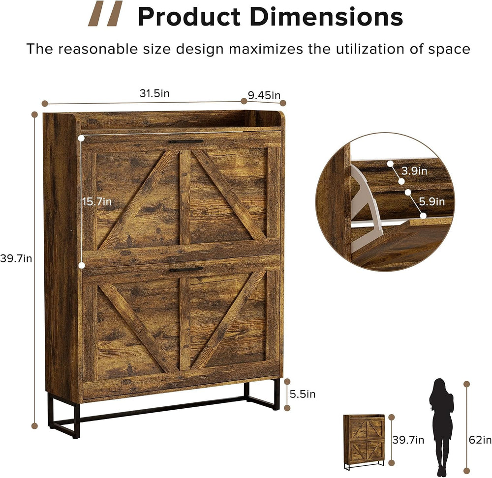 EOYUTLLY Shoe Cabinet for Entryway with 2 Flip Drawers,Narrow Wooden Shoe Sto...