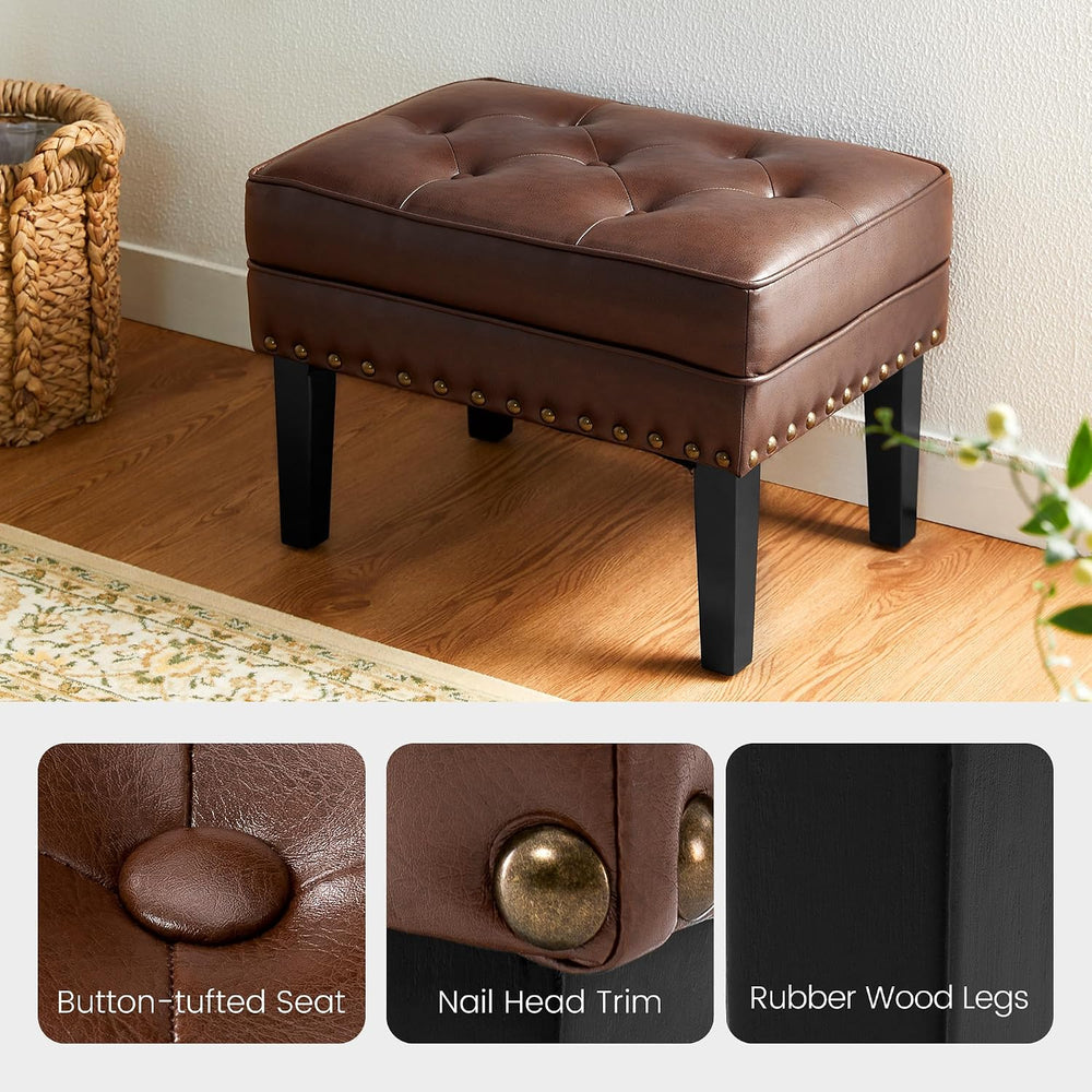 Glitzhome Set of 2 Faux Leather Foot Stool, Mid Century Modern Foot Stools Ot...