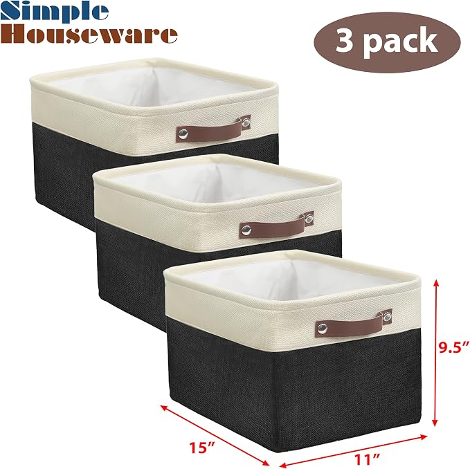 SIMPLE HOUSEWARE Large Fabric Storage Bin, 3 Pack - Image 3