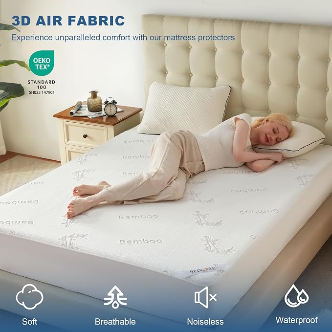 Waterproof Twin Size Mattress Protector, Mattress Pad Fitted 6"-15" Deep Pocket - Image 3