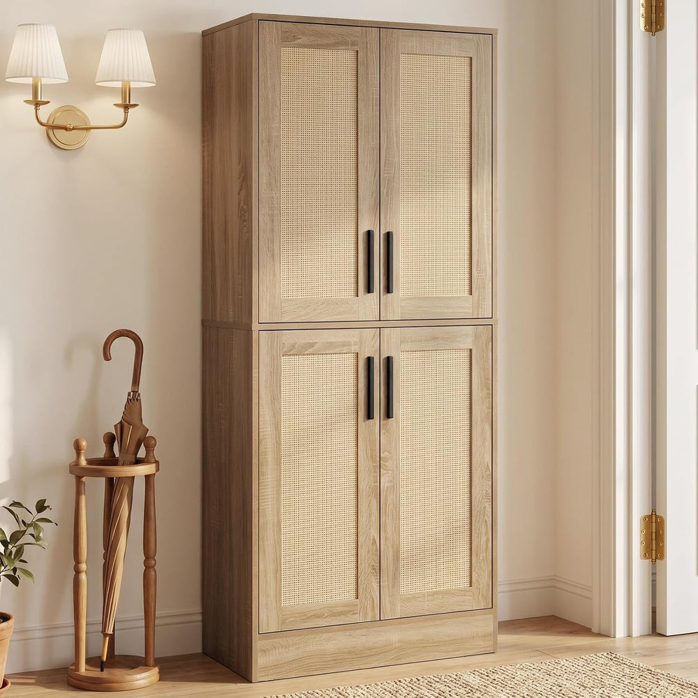 65" 8-Tier Tall Shoe Cabinet with Rattan Doors