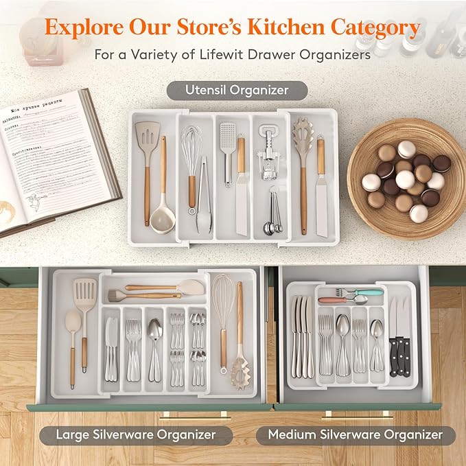 Lifewit Silverware Drawer Organizer, Expandable BPA Free Utensil Tray - Image 4
