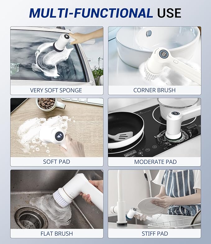 AIRSEE Cordless Electric Spin Scrubber, Handheld Power Shower Cleaner Brush - Image 3
