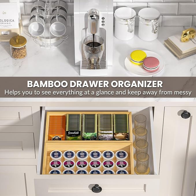 Kitchen Drawer Organizer Bins, Stackable Bamboo Drawer Organizer - Image 4