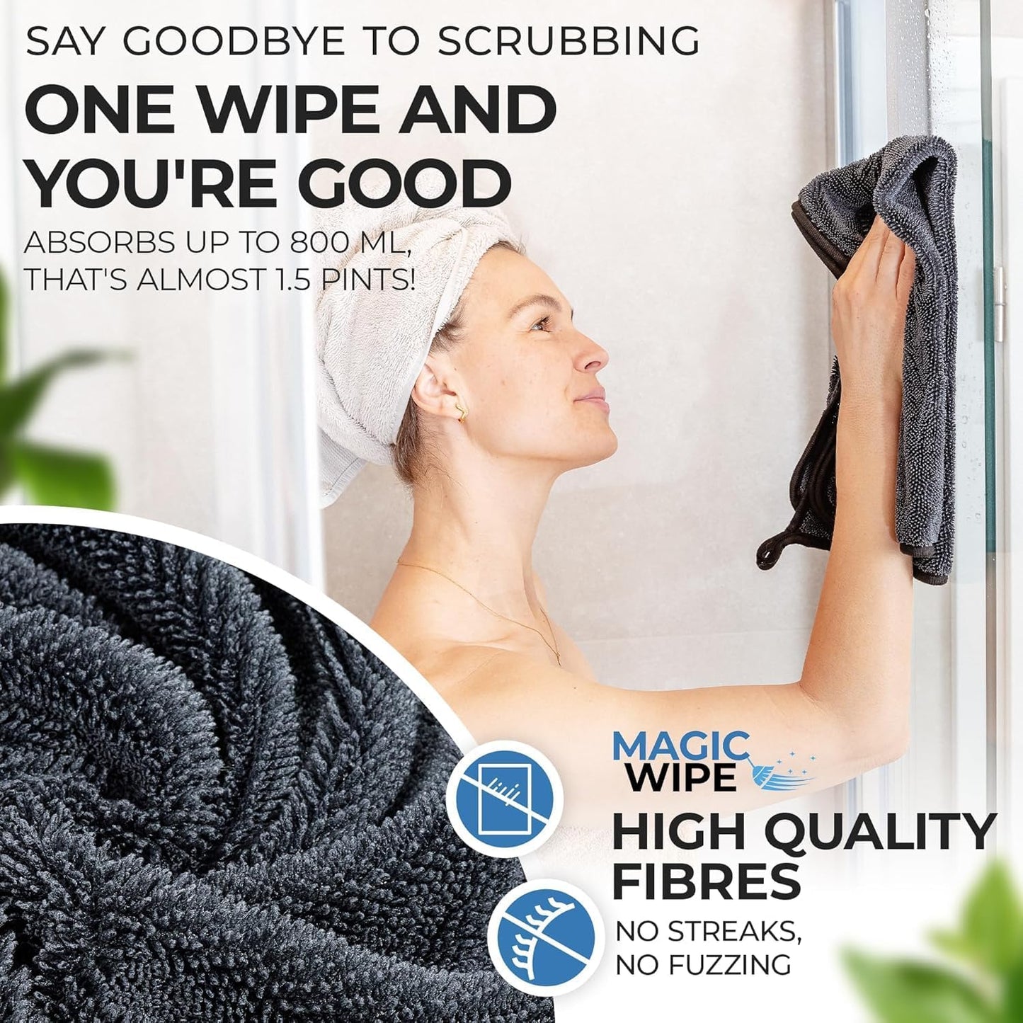 MagicWipe® Microfibre Cloth - 2 Pack 30 x 40 cm Dual Sided Cleaning Cloth - 600 GSM All Purpose Streak Free Diamond Wave Polishing Cloth for Kitchen Worktops, Glass, Mirrors, Bathrooms, Car