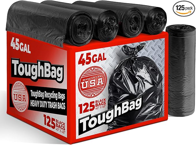 ToughBag 40-45 Gallon Trash Bags Heavy Duty | Black Garbage Bags | Made In USA by ToughBag