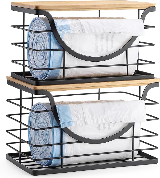 Extra Large Trash Bag Holder Under Sink 2 Pack Stackable Kitchen Storage by YAFFWA