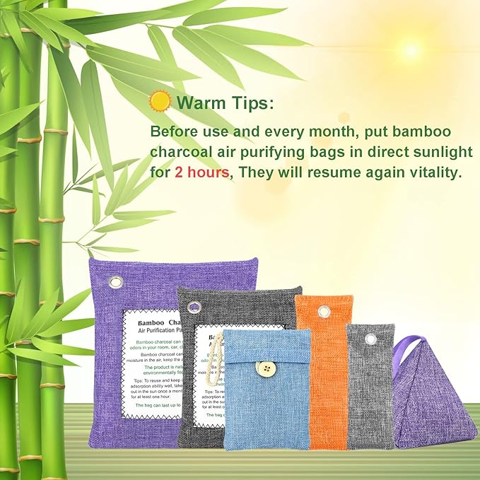 Bamboo Charcoal Bags Odor Absorber 4 Pack×500g Bamboo Charcoal Air Purifying - Image 2