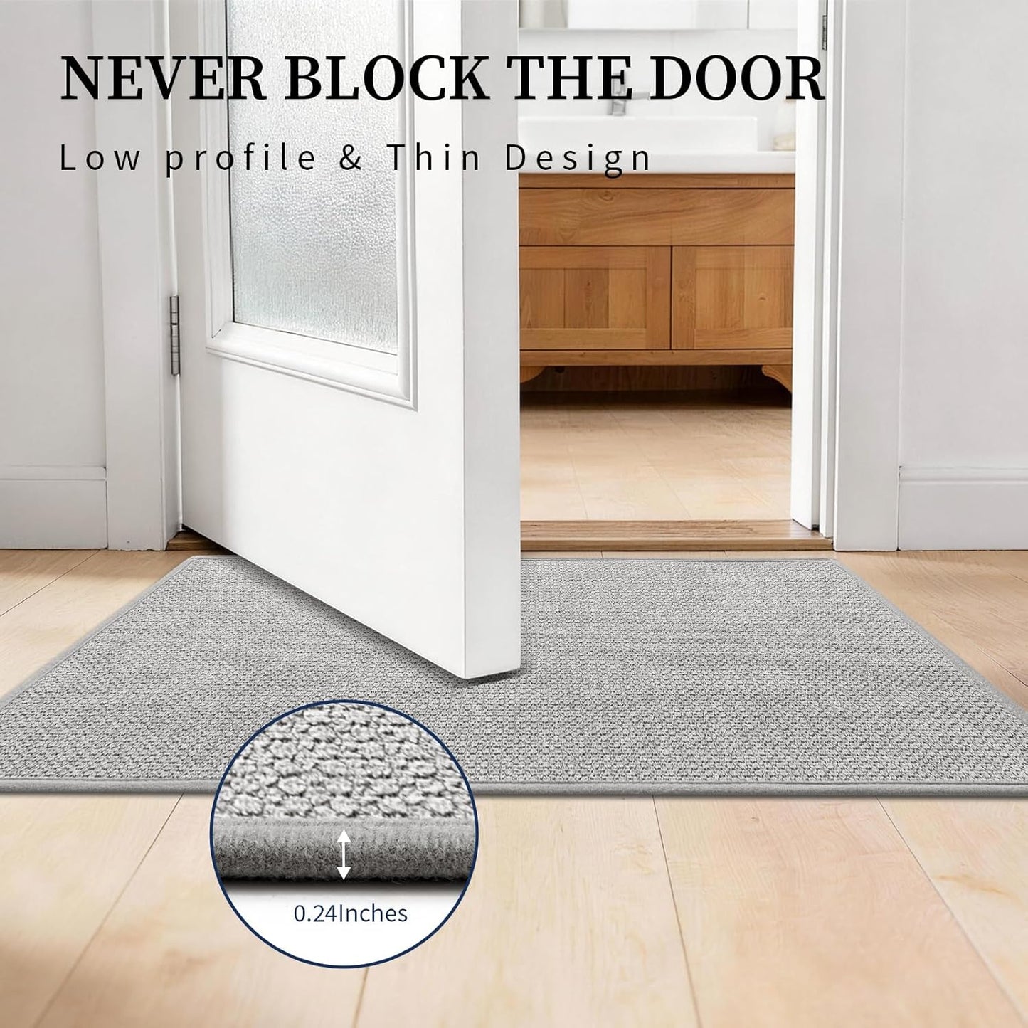 YIHOUSE Gray Bathroom Rugs Sets 3 Piece, Quick Dry Thin Bath Mat with Toilet Rug, Non Slip Absorbent Machine Washable, Bath Runner Rugs for Bathtub Sink Home Decor
