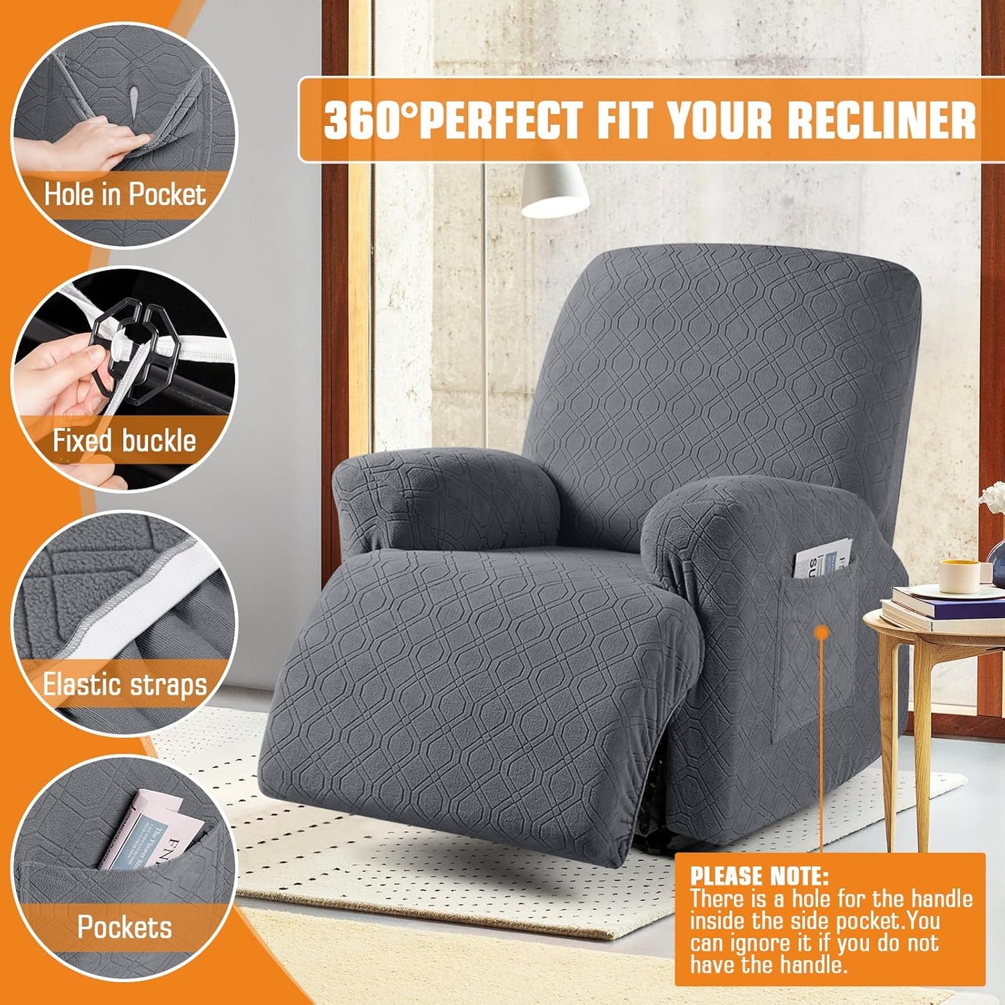 VANSOFY Recliner Chair Cover, 3-Pieces Stretch Recliner Covers for Recliner Chair Soft Reclining Chair Slipcover Furniture Protector for Dogs Cats(Dark Gray)