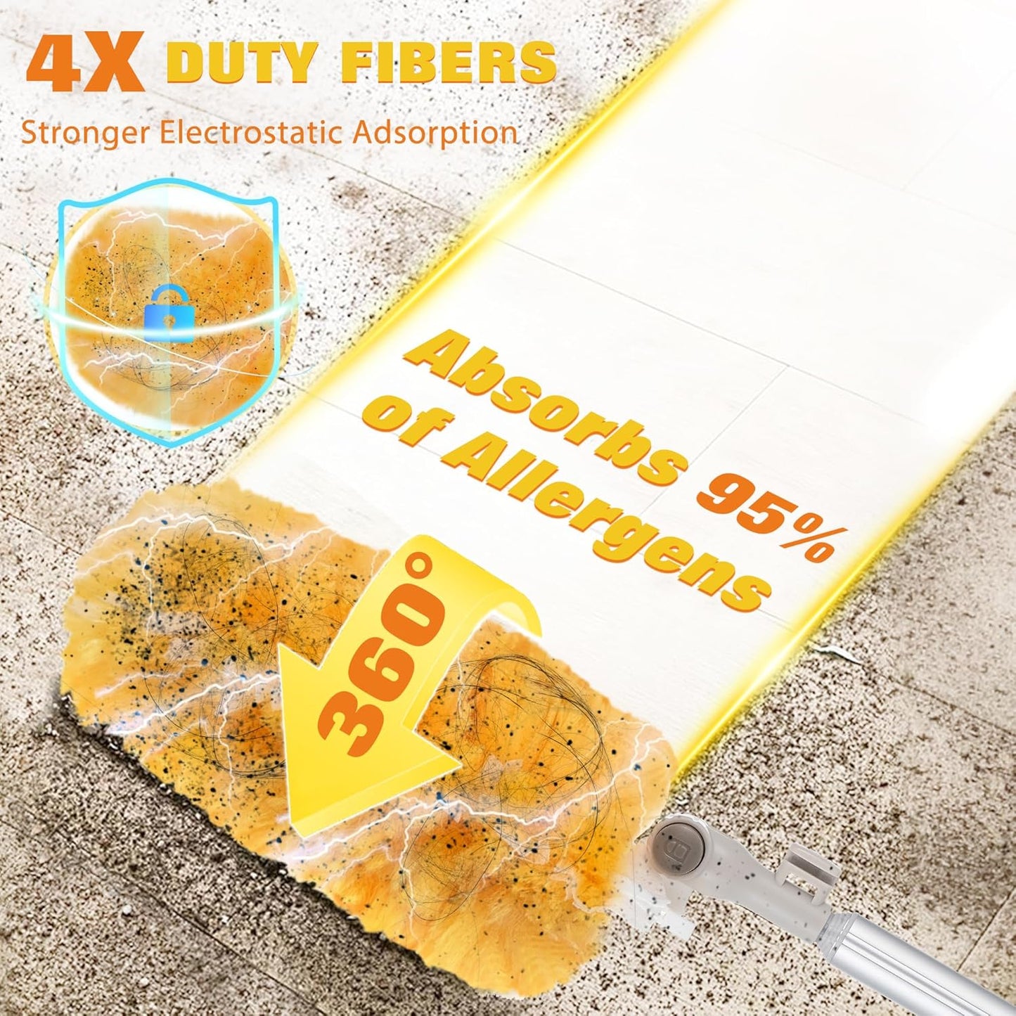 6 ft Extendable Duster Handle with 20 Pcs, 360° Heavy Duty Duster Refills Kit for Swiffer, 4X Electrostatic Microfiber for Cleaning Home, Effortlessly Reach Ceilings, Fans & Hard-to-Reach Areas