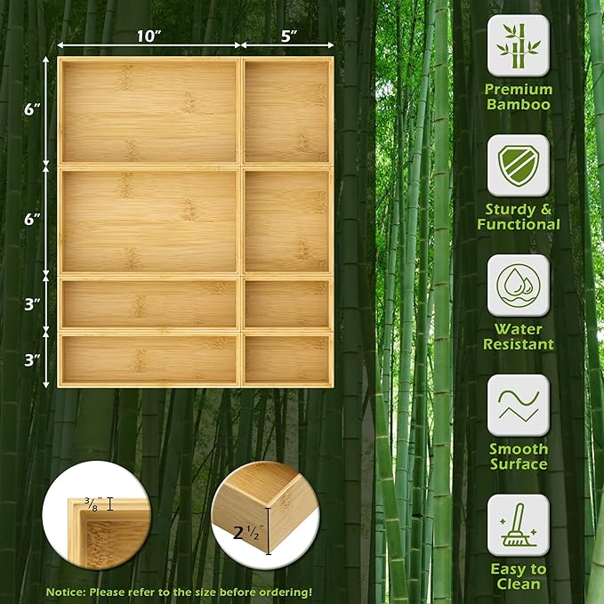 Bathroom Drawer Organizer Trays, Bamboo Silverware Drawer Organizer Kitchen - Image 2