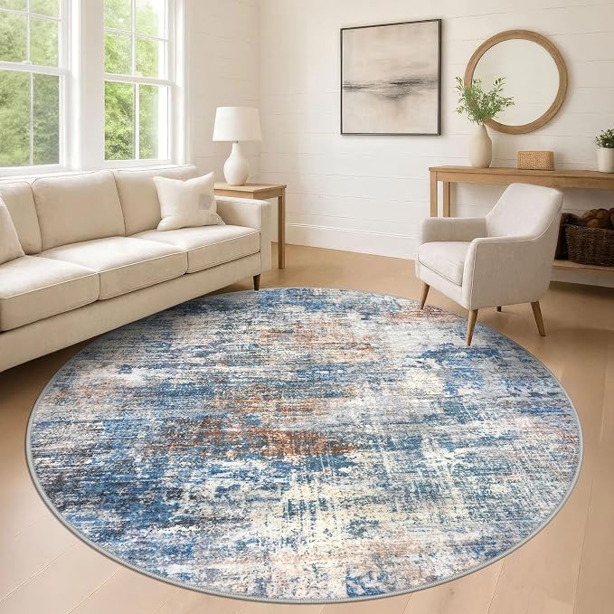 IOHOUZE Abstract Round Area Rug 8 Ft Washable Circle Rugs Large Round Rug Non by iOhouze