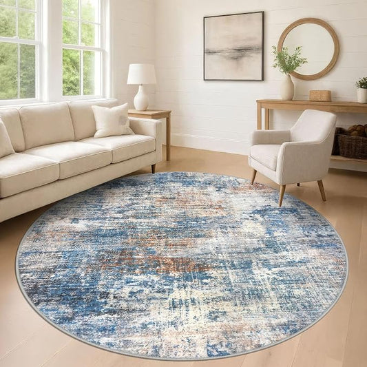 IOHOUZE Abstract Round Area Rug 8 Ft Washable Circle Rugs Large Round Rug Non by iOhouze