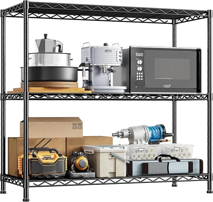 3- Shelf Metal Shelving Unit 35.6Wx14Dx36H Adjustable Storage Shelves Heavy by Durayloly