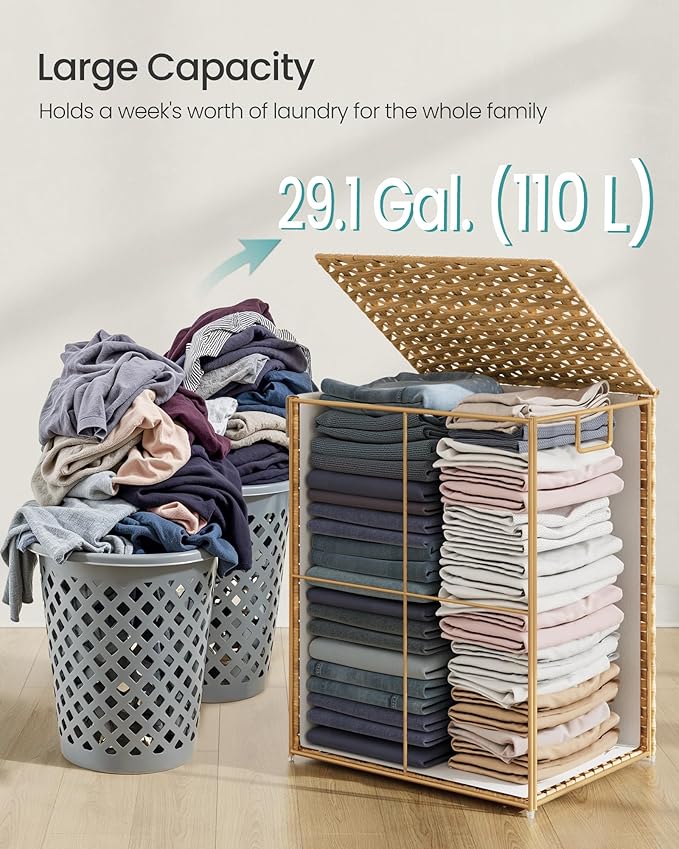 SONGMICS Laundry Hamper with Lid, 29.1 Gallon Synthetic Rattan Clothes Laundry - Image 5