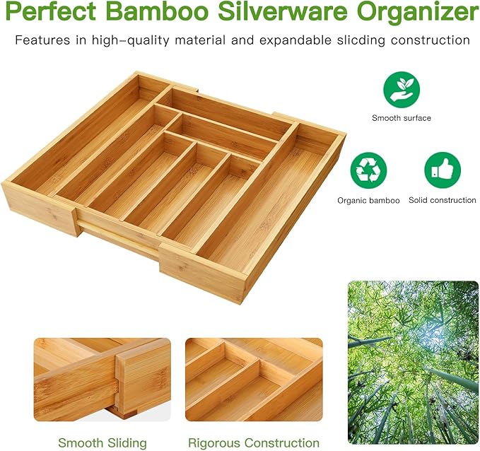 Pipishell Bamboo Expandable Drawer Organizer - Image 5