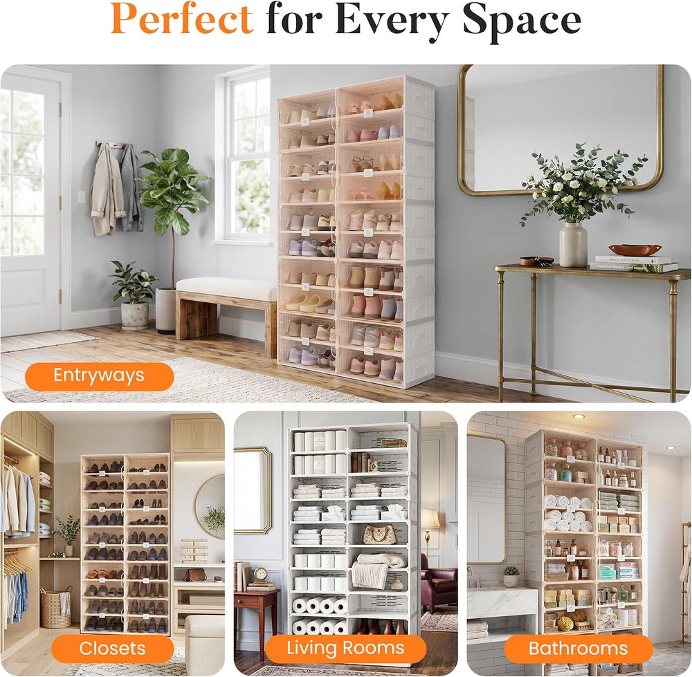 Foldable Shoe Rack Organizer for Entryway with Clear Magnetic Doors - Large C...