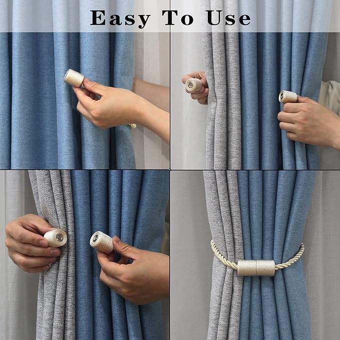 6 Pack Beige Strong Magnetic Curtain Tiebacks Outdoor Elegant Decorative Tie - Image 4