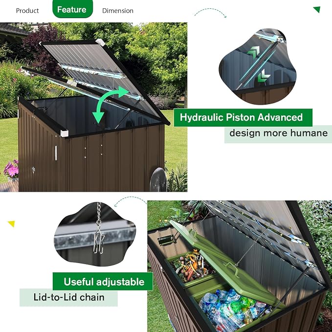 AECOJOY Outdoor Trash Can Storage, 46 Cu.Ft Outdoor Garbage Can Storage Shed - Image 6