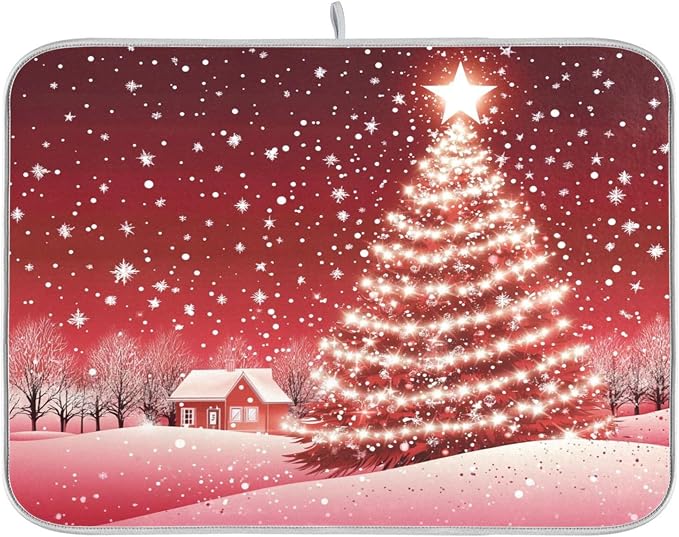 Christmas Tree Red Dish Drying Mat by Wamika