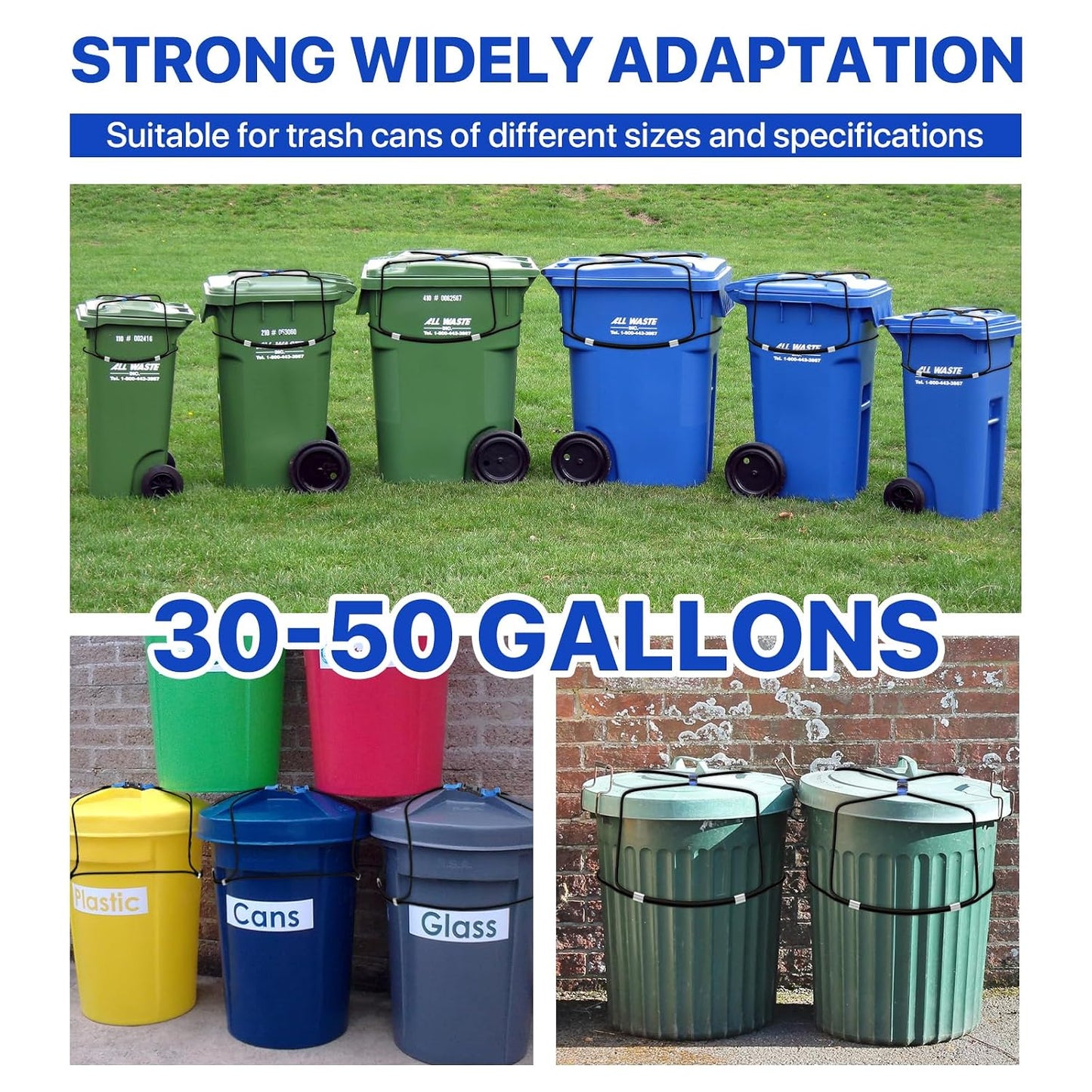 2PCS Trash Can Lid Locks for Animals, Garbage Can Bungee Cord Lock Keep Bear/Raccoon/Dog Out of Garbage, Trash Bin Lock/Strap/Latch Fits 30-50 Gallon