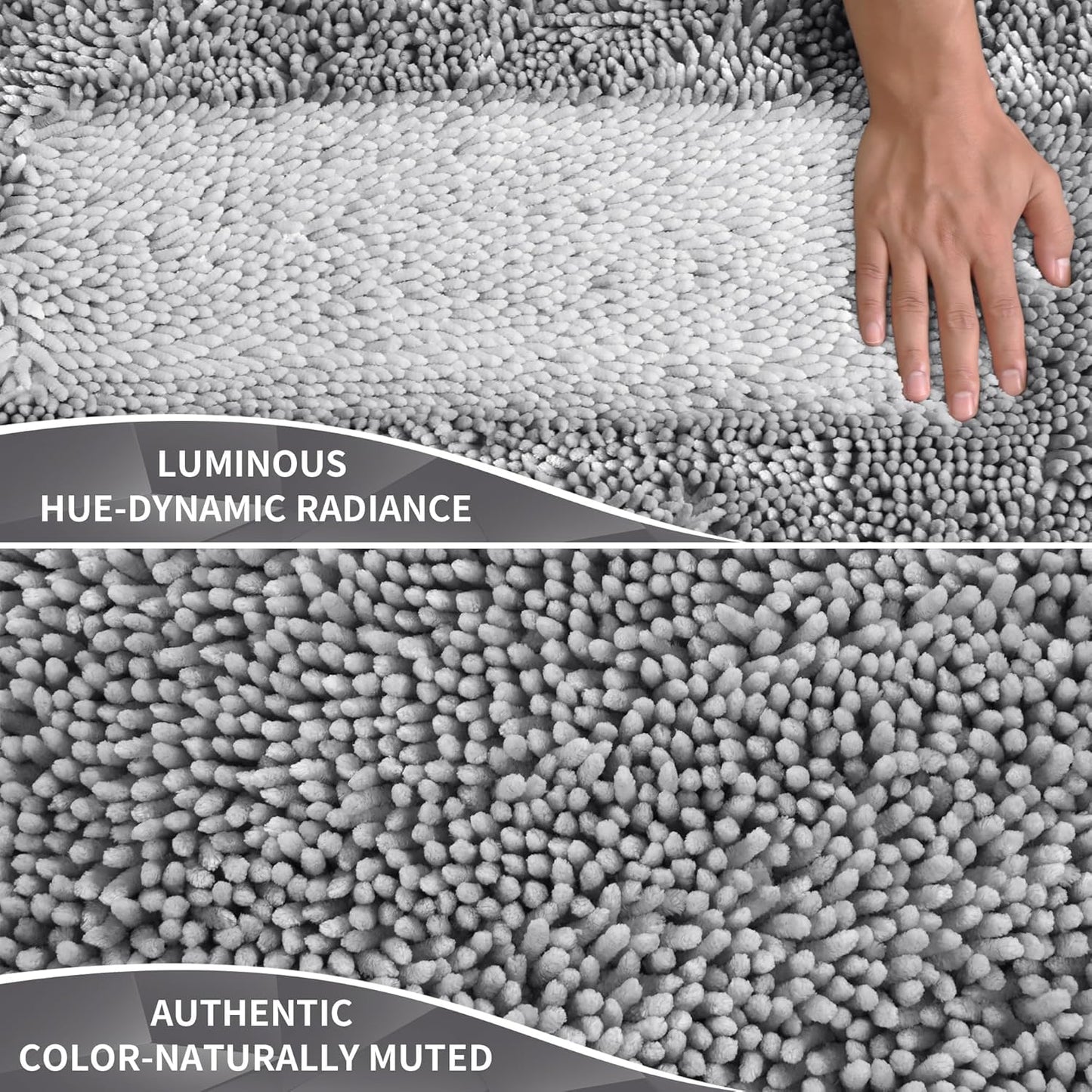 Yimobra Chenille Bathroom Rugs Non Slip, Extra Thick Soft Absorbent Bath Rug, Machine Washable Quick Dry Bath Mat for Bathroom Floor, Tub and Shower, Home Decor Accessories, 24x17, Light Grey