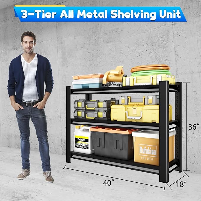 40" W Garage Shelving Heavy Duty，1500LBS Loads Adjustable Garage Storage Shelves - Image 3