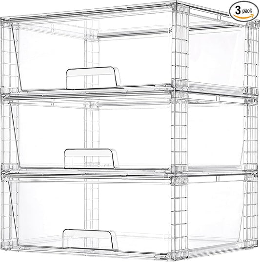 Vtopmart 3 Pack Large Stackable Storage Drawers, Easily Assemble Clear Acrylic by Vtopmart