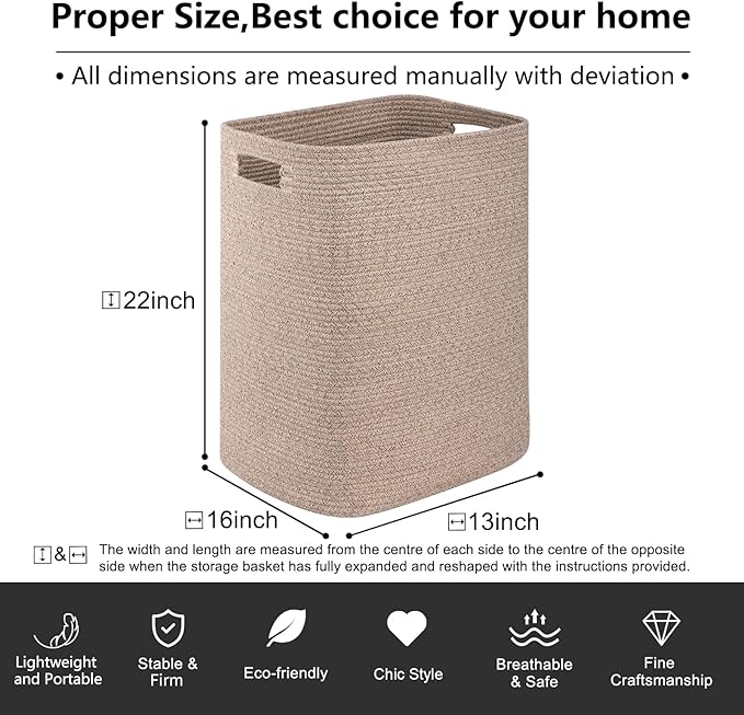 OIAHOMY Laundry Hamper, Rectangle Cotton Laundry Basket - Image 3
