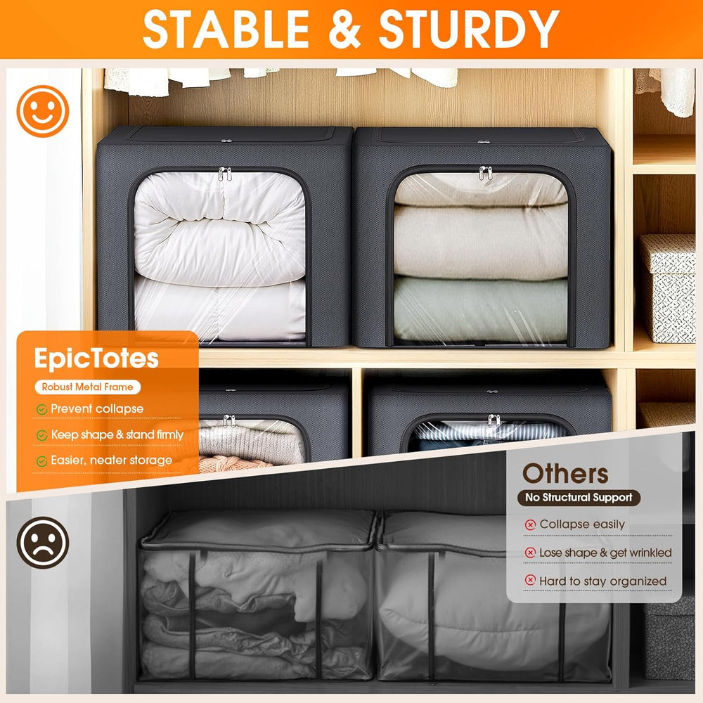 8 Pack Clothes Storage Bins with Metal Frame,Stackable Organizer Bins with Ha...