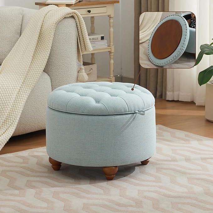 24Inch Round Storage Ottoman by WUTUTUEE
