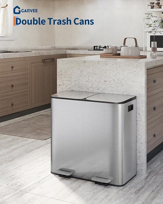 GarveeHome 2 x 10.6 gal Stainless Steel Double Trash Can - Image 2