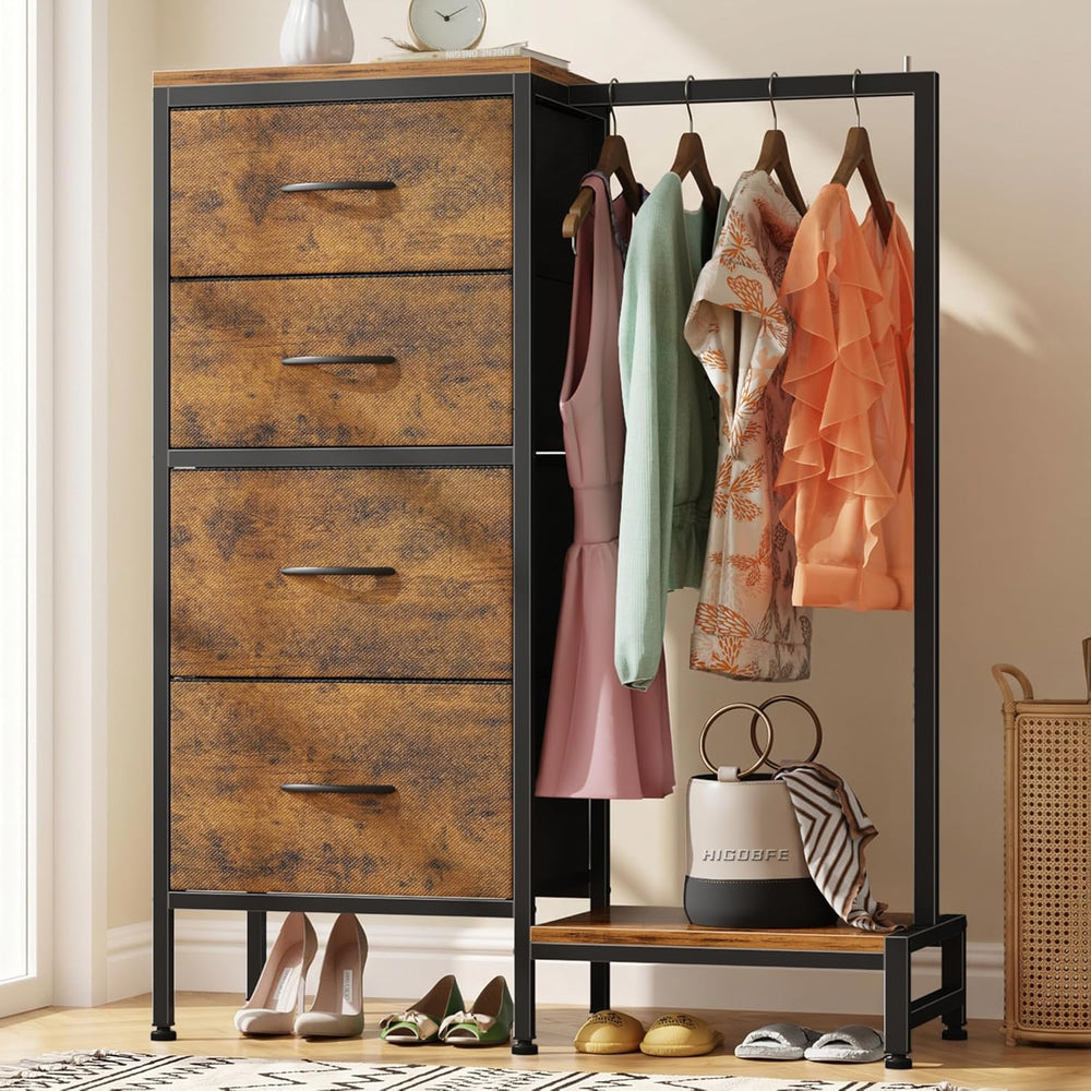 HIGDBFE Tall Dresser 44''H with Hanging Rack, 4 Drawers Small Closet ...