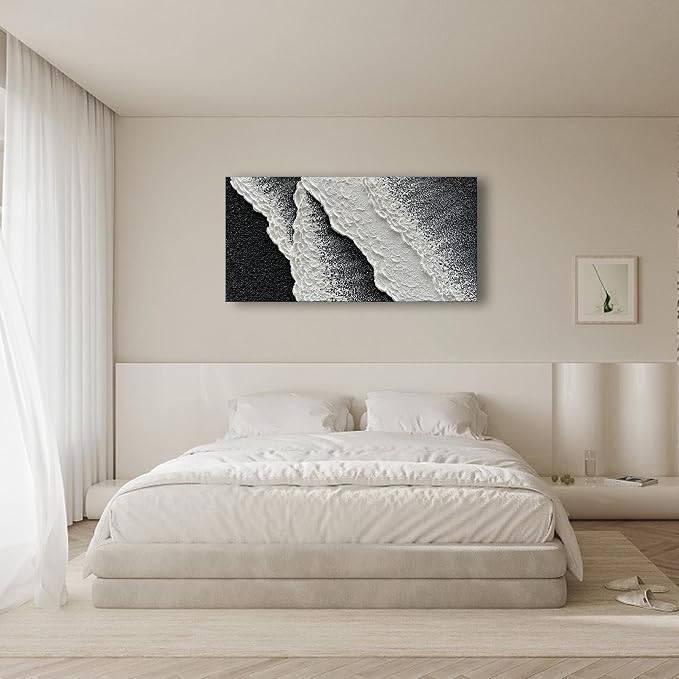 NANKAI Hand Painted black and white abstract canvas art oil painting waves - Image 6