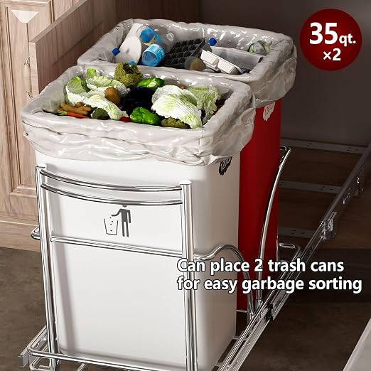 Dual Under Sink Trash Can Heavy Duty Pull Out Trash Can Under Cabinet, Fits - Image 2