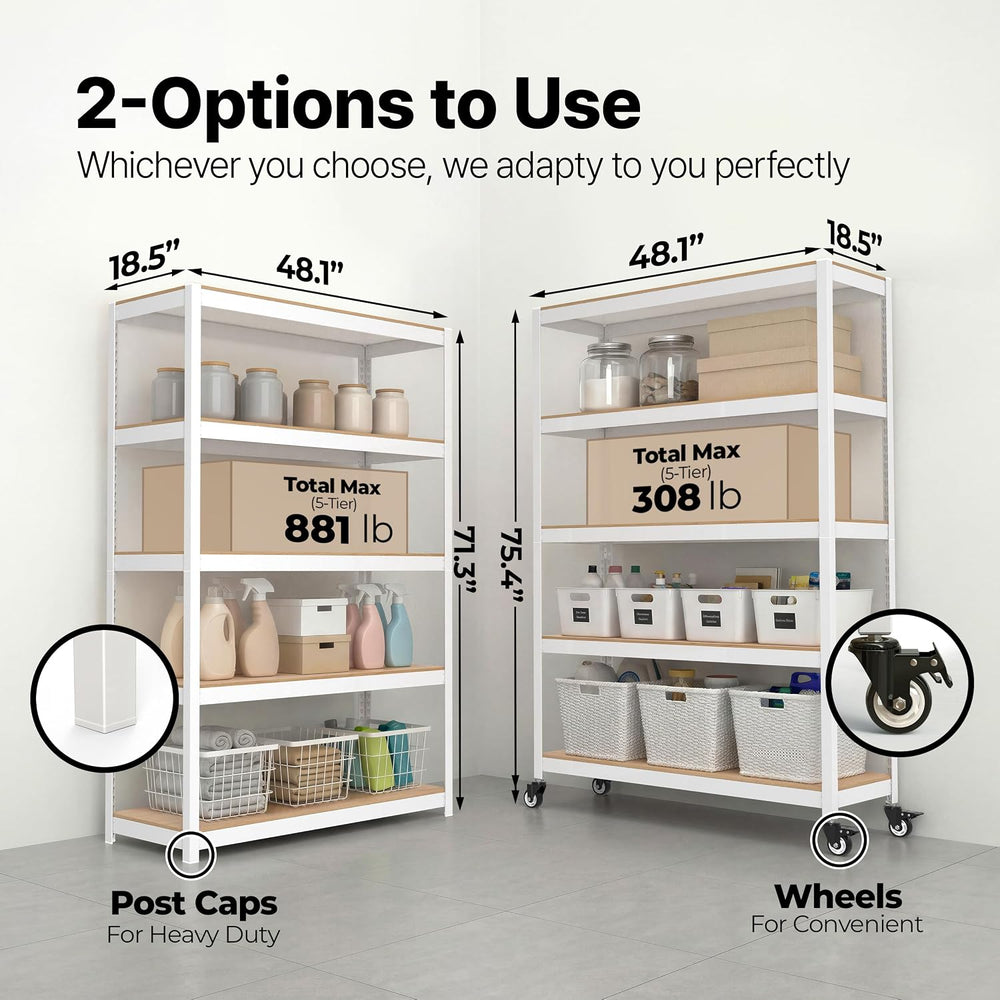 HOMEDANT House White 48.1" W 5 Tier Rolling Storage Shelves Metal Cart