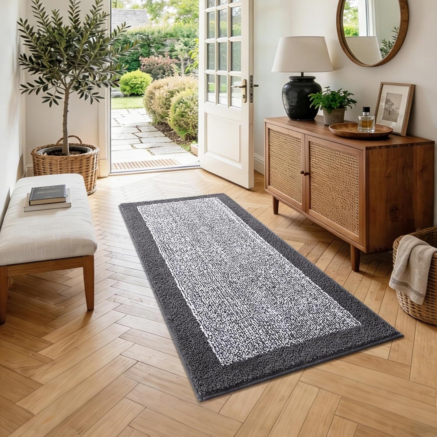 Long 2x4 Ft (48''x24'') Runner Rug for Bathroom,Non Slip Washable Large Kitchen Rugs Bath Rugs, Soft Absorbent Quick Dry Bath Mats for Shower, Hallway,Laundry, Tub(Grey)